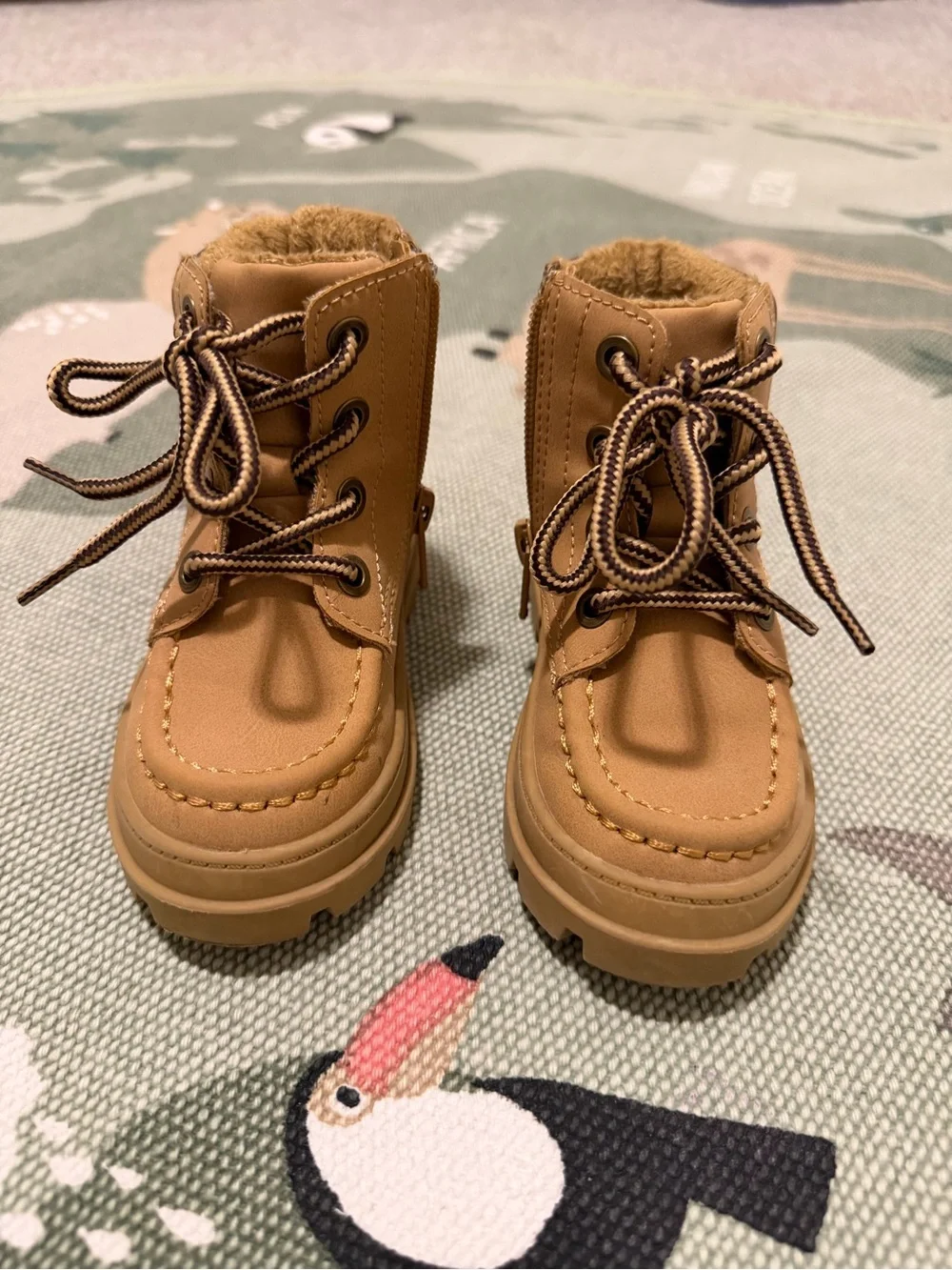 H&M Kids Tan Lace-Up Faux-Fur Lined Boots